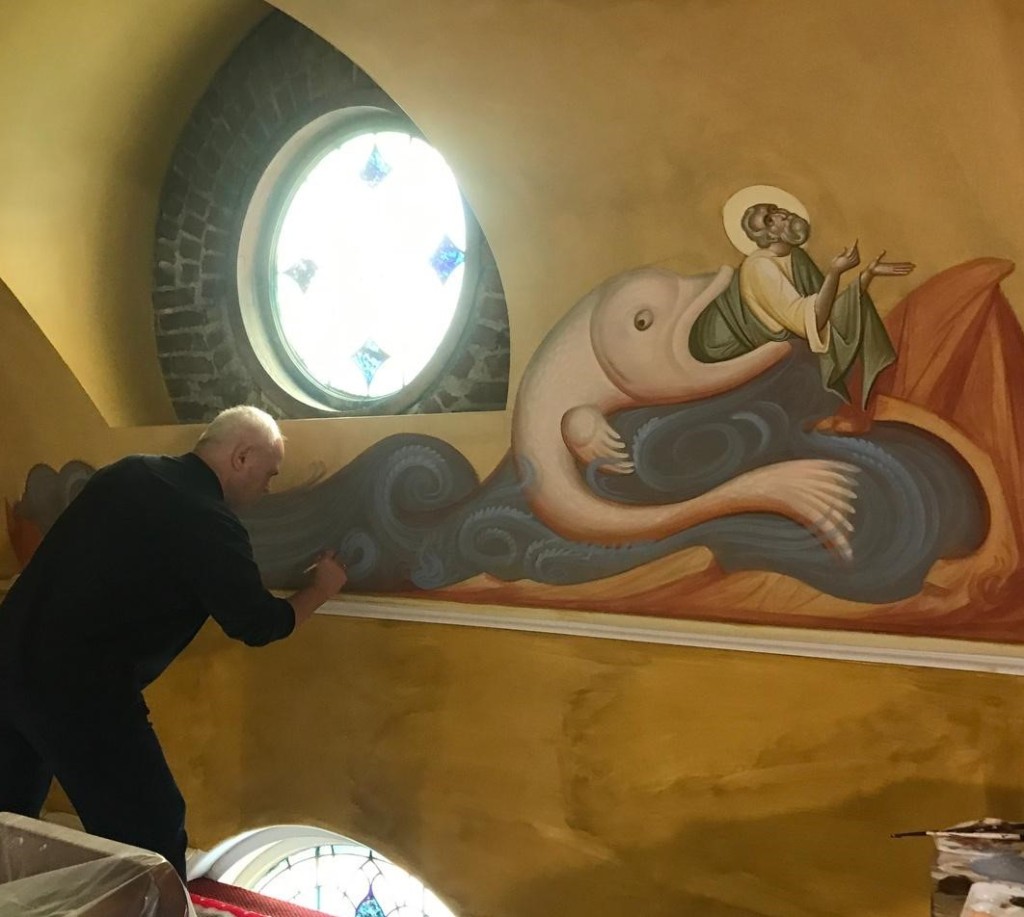 Greek iconographer George Kordis at work in the Greek Orthodox Church in Pocatello